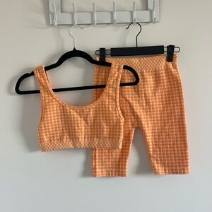 Zara Orange Gingham Bra and Biker Shorts Set
Size XS/S